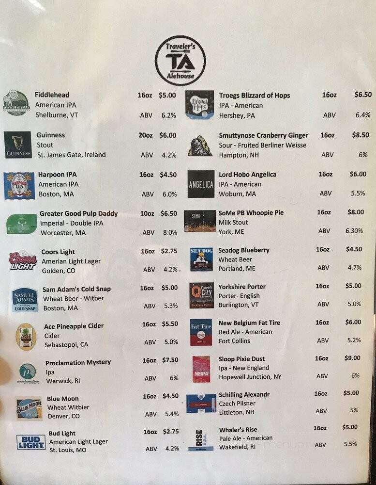 Traveler's Alehouse - Fairhaven, MA menu_pic