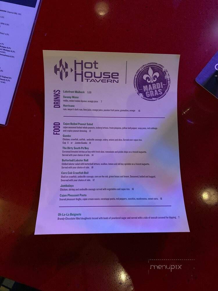 Hot House Tavern - Menomonee Falls, WI menu_pic