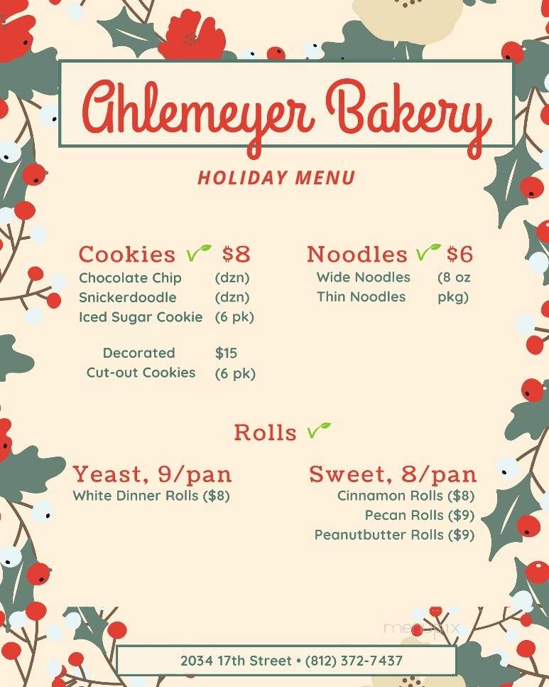 Ahlemeyer Farms Old Time Bakery - Columbus, IN menu_pic