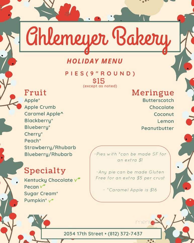 Ahlemeyer Farms Old Time Bakery - Columbus, IN menu_pic