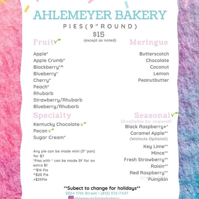 Ahlemeyer Farms Old Time Bakery - Columbus, IN menu_pic