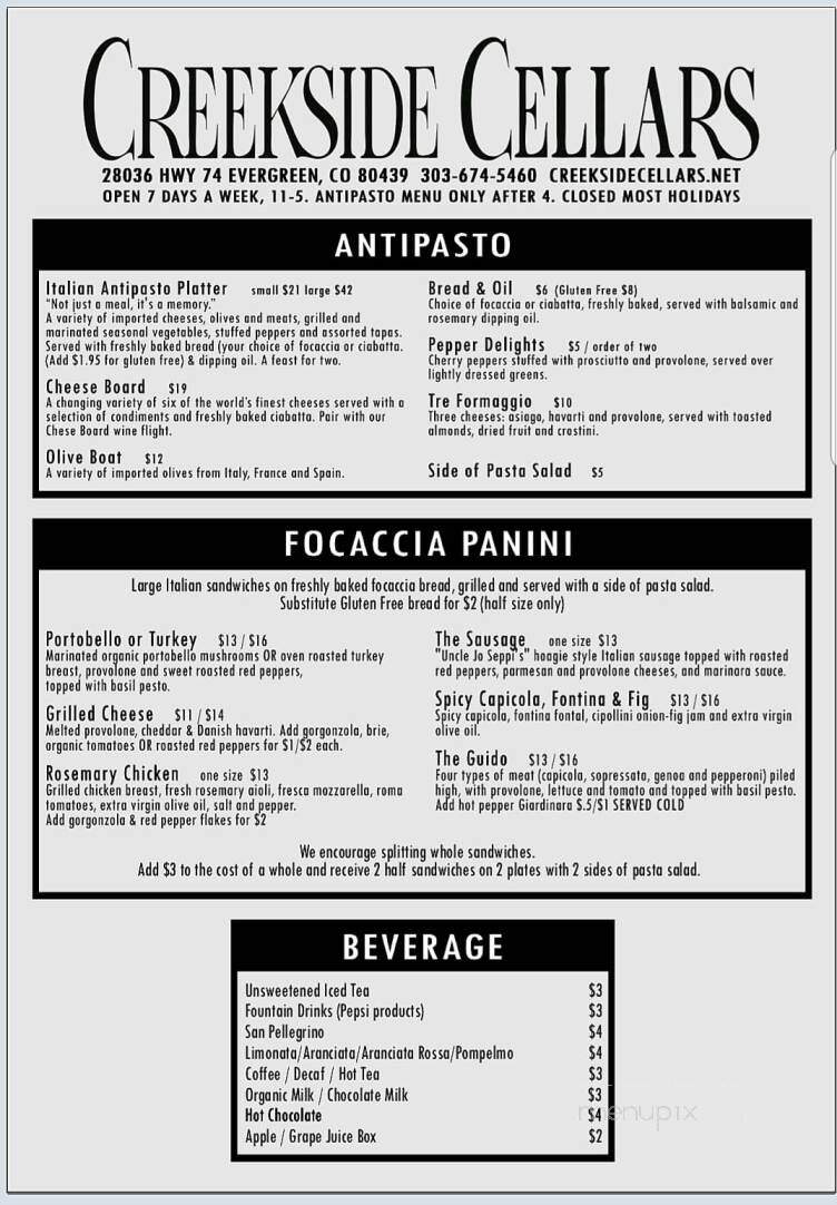 Creekside Cellars - Evergreen, CO menu_pic