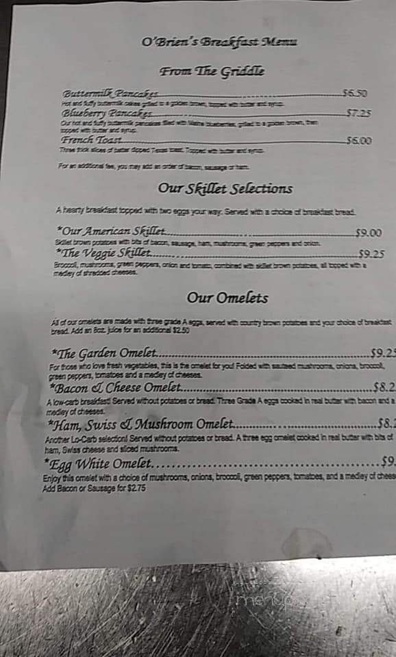 O'Brien's Irish Restaurant & Pub - Waterville, ME menu_pic