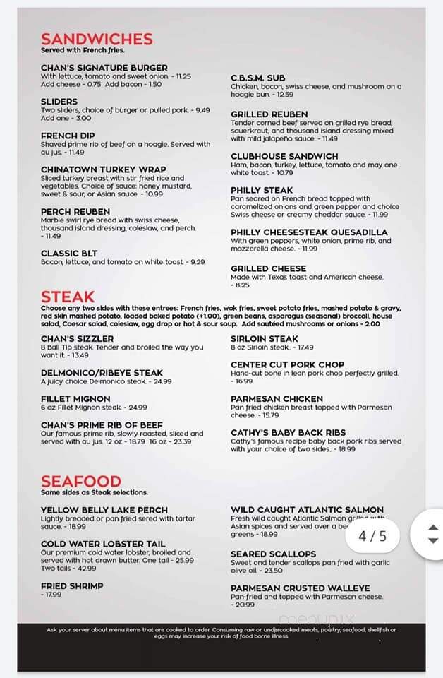 Joe Chan's Bistro and Steakhouse - Muskegon, MI menu_pic