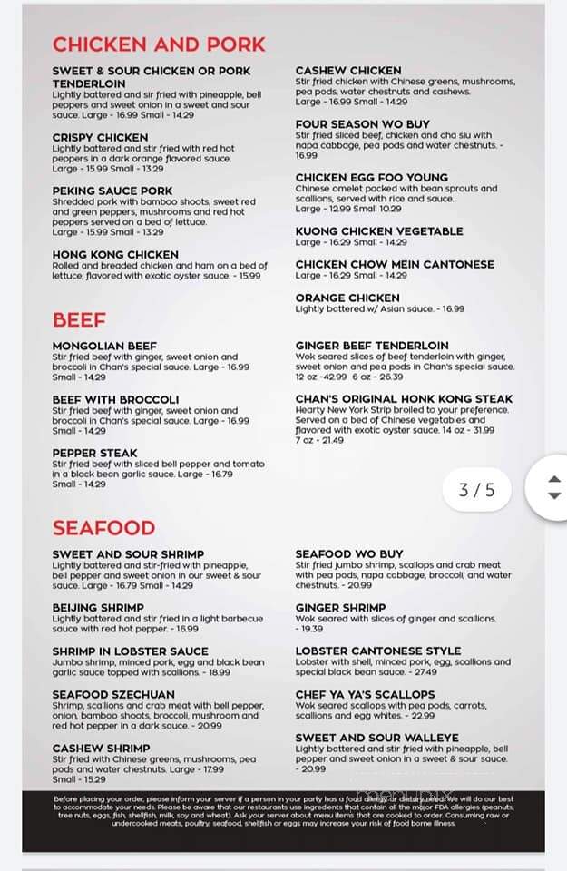 Joe Chan's Bistro and Steakhouse - Muskegon, MI menu_pic