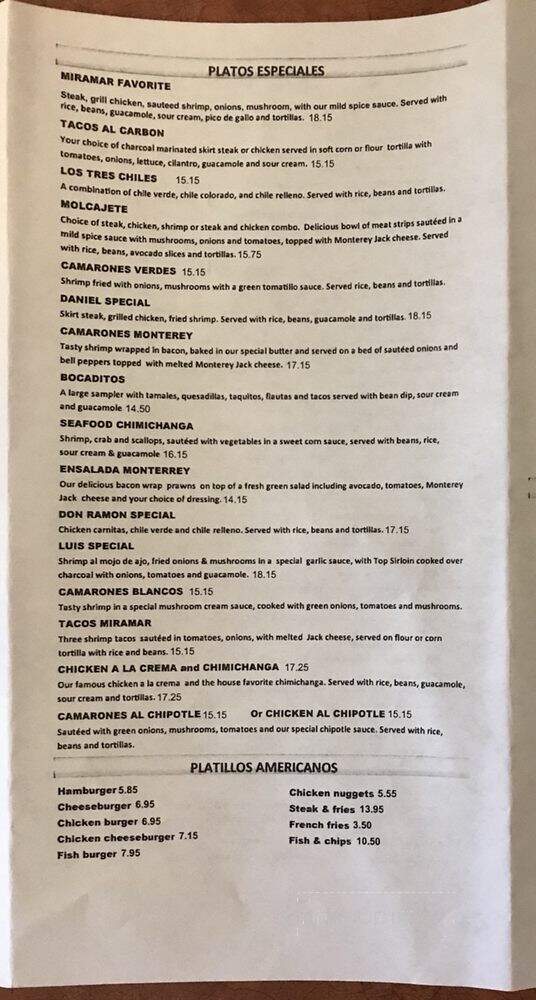 Miramar Mexican Restaurant - Dallas, OR menu_pic