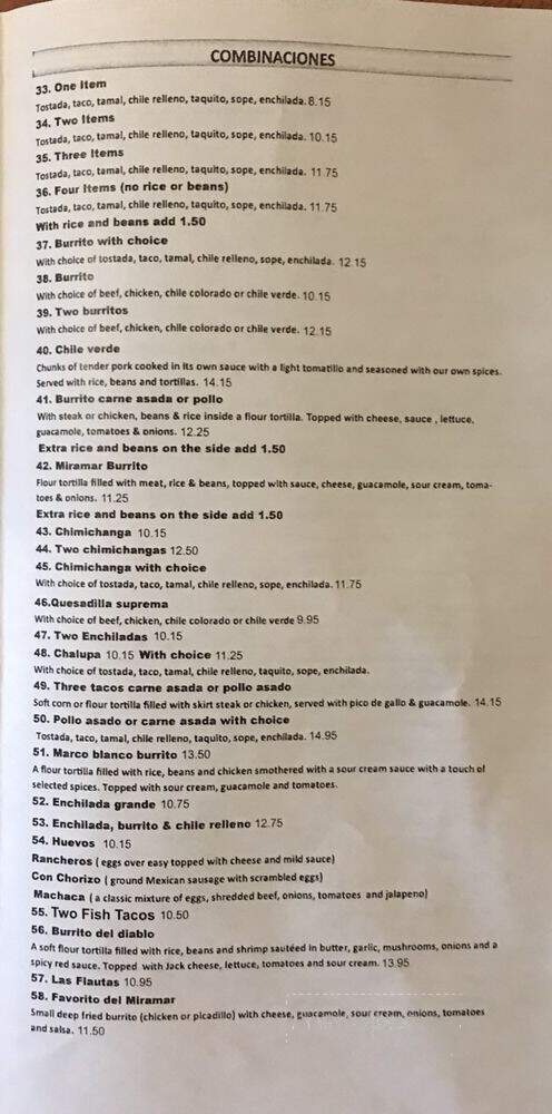 Miramar Mexican Restaurant - Dallas, OR menu_pic