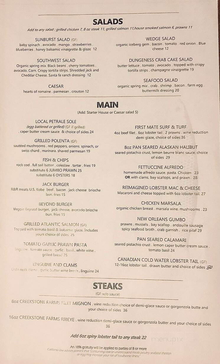 Sailor Jack's - Benicia, CA menu_pic