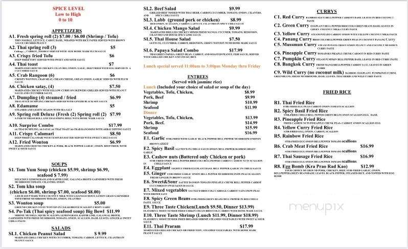 Teerak Thai Restaurant - Indiana, PA menu_pic