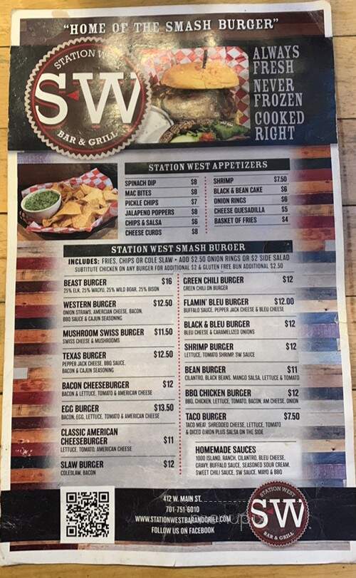 Station West Bar and Grill - Mandan, ND menu_pic