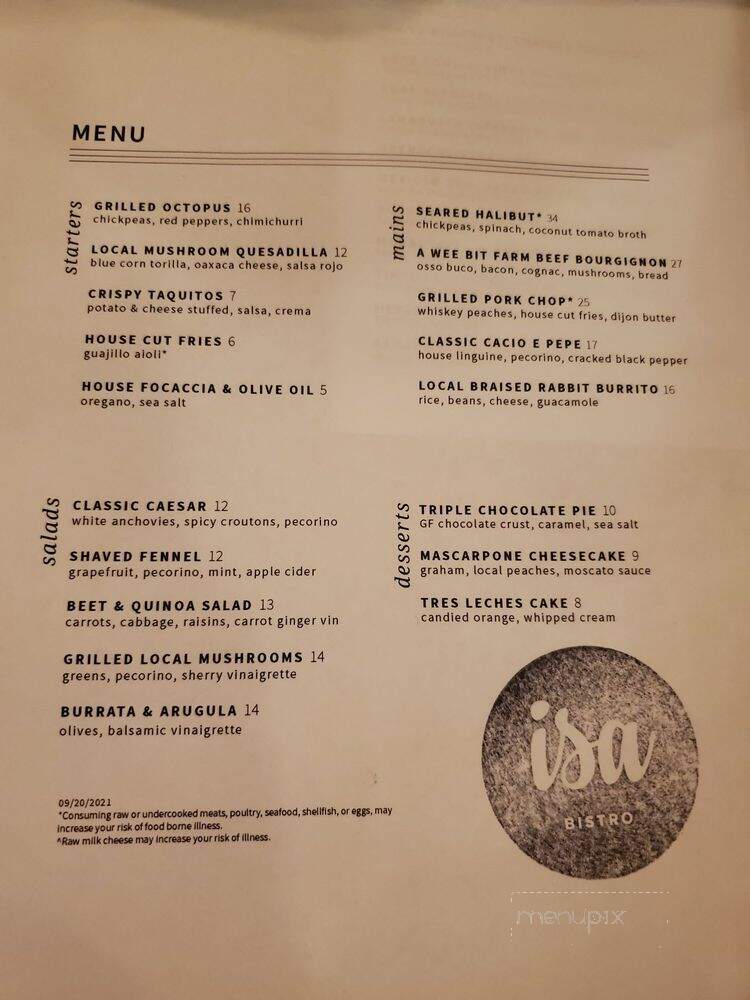 Isa Bistro - Portland, ME menu_pic