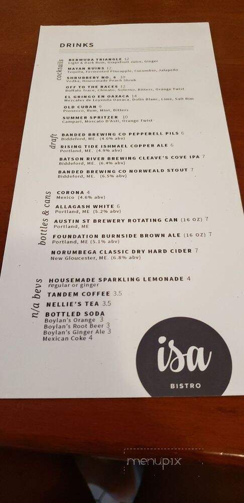 Isa Bistro - Portland, ME menu_pic