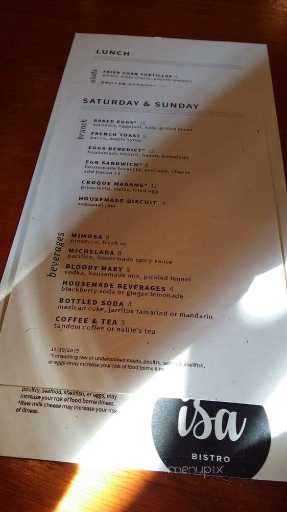 Isa Bistro - Portland, ME menu_pic