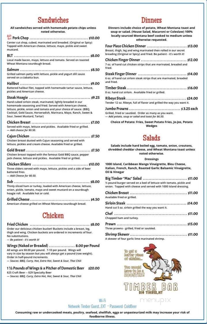 Timber Bar - Big Timber, MT menu_pic