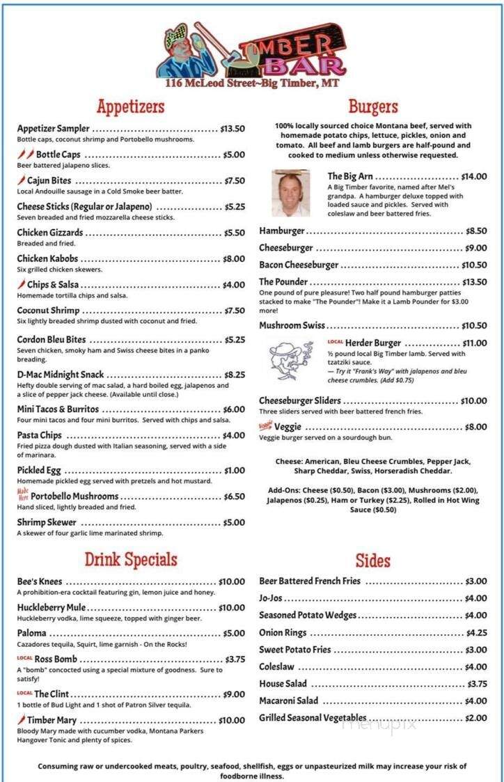 Timber Bar - Big Timber, MT menu_pic