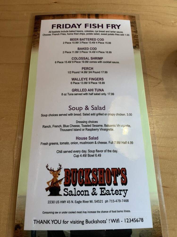 Buckshots Saloon - Eagle River, WI menu_pic