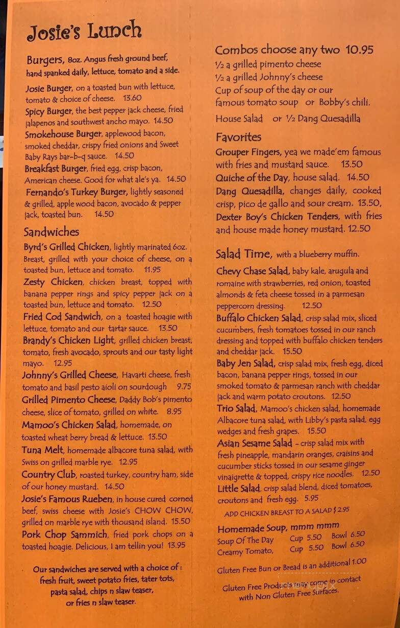 Josie's - Lexington, KY menu_pic