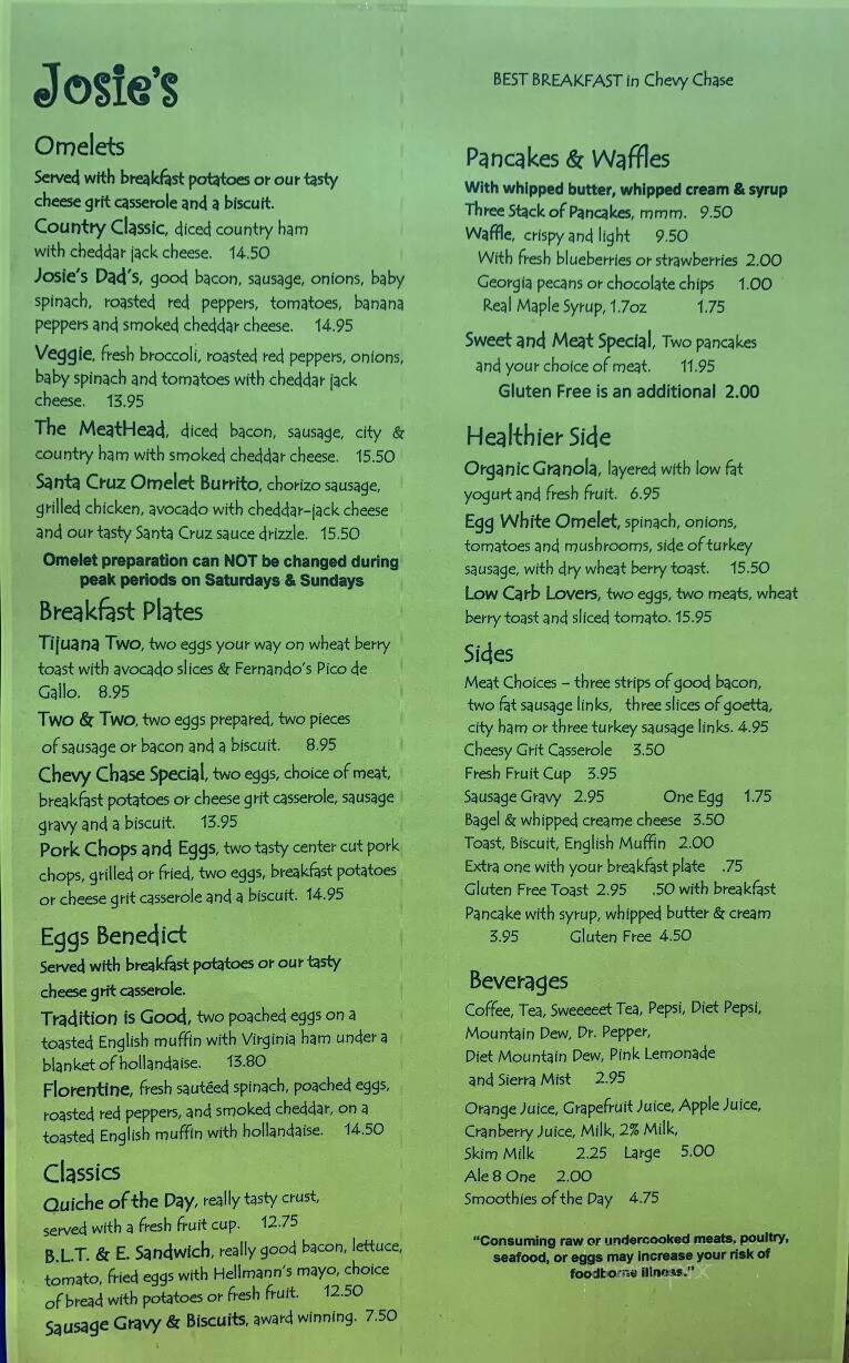 Josie's - Lexington, KY menu_pic