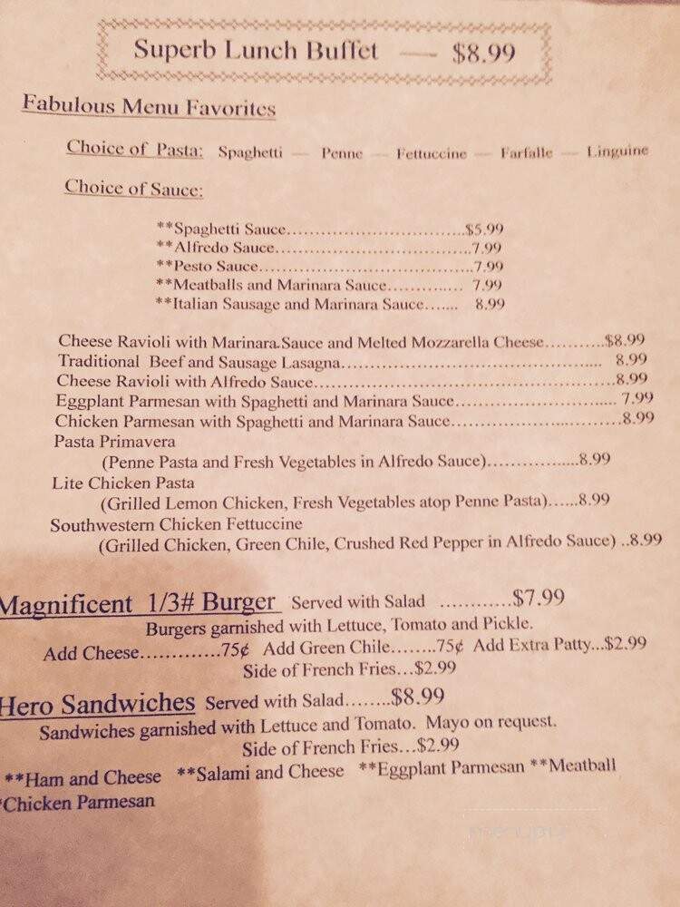 Joe's Pasta House - Rio Rancho, NM menu_pic