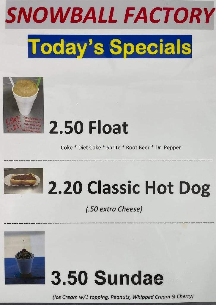 Snowball Factory - New Iberia, LA menu_pic