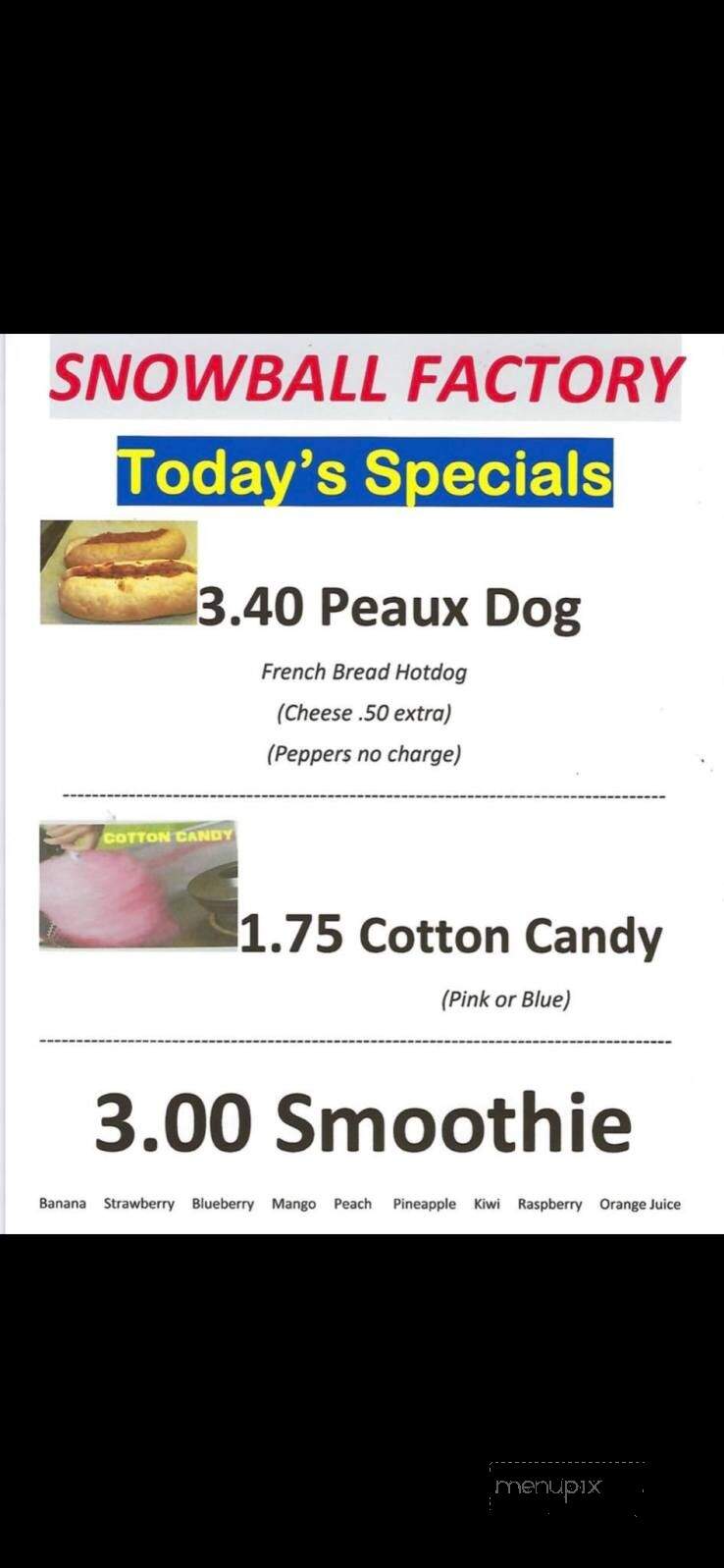 Snowball Factory - New Iberia, LA menu_pic