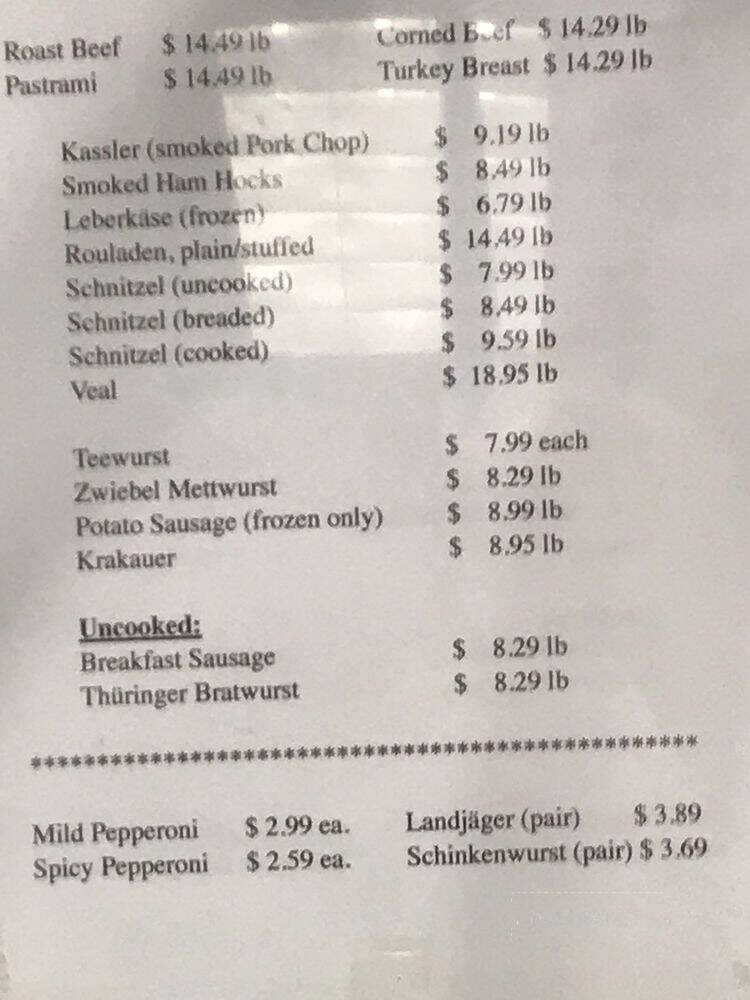 Original Bavarian Sausage Delicatessen - Tigard, OR menu_pic