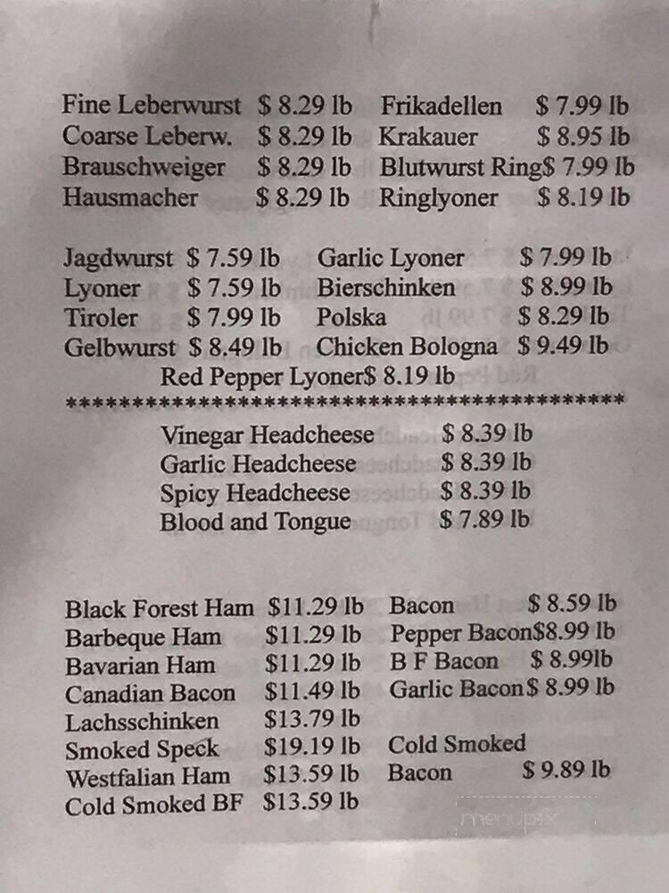 Original Bavarian Sausage Delicatessen - Tigard, OR menu_pic
