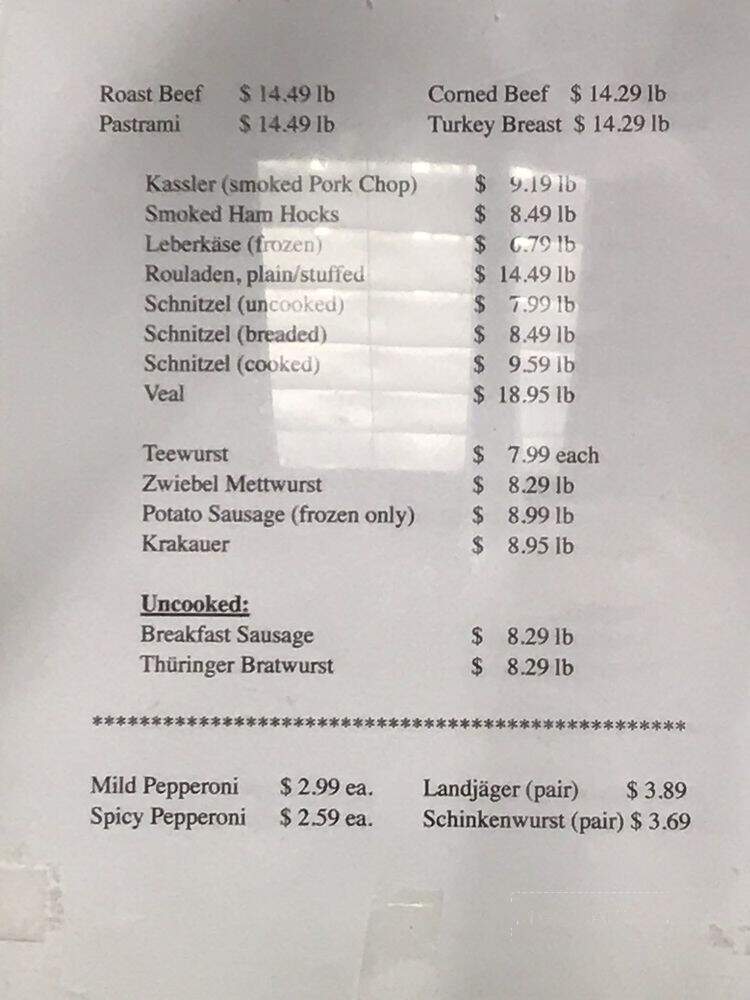 Original Bavarian Sausage Delicatessen - Tigard, OR menu_pic
