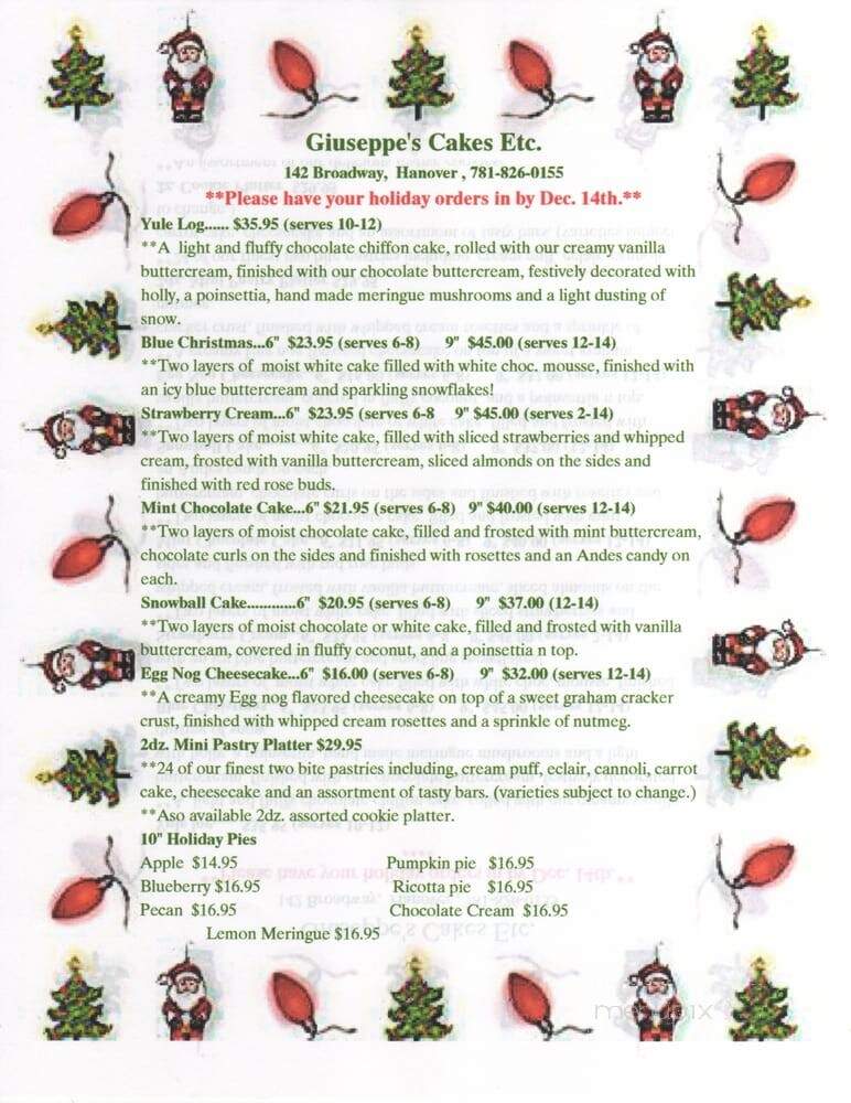 Giuseppe's Cakes Etc - Hanover, MA menu_pic