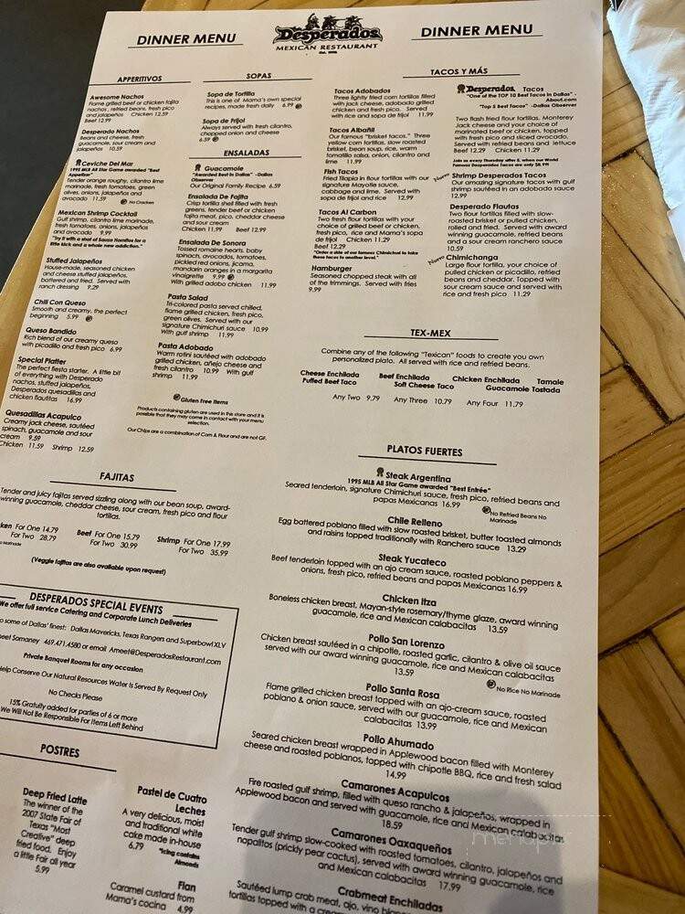 Desperados - Garland, TX menu_pic