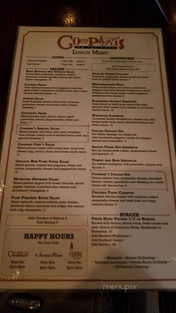 Compari's On The Park - Plymouth, MI menu_pic