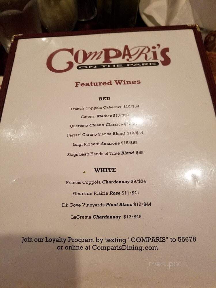 Compari's On The Park - Plymouth, MI menu_pic