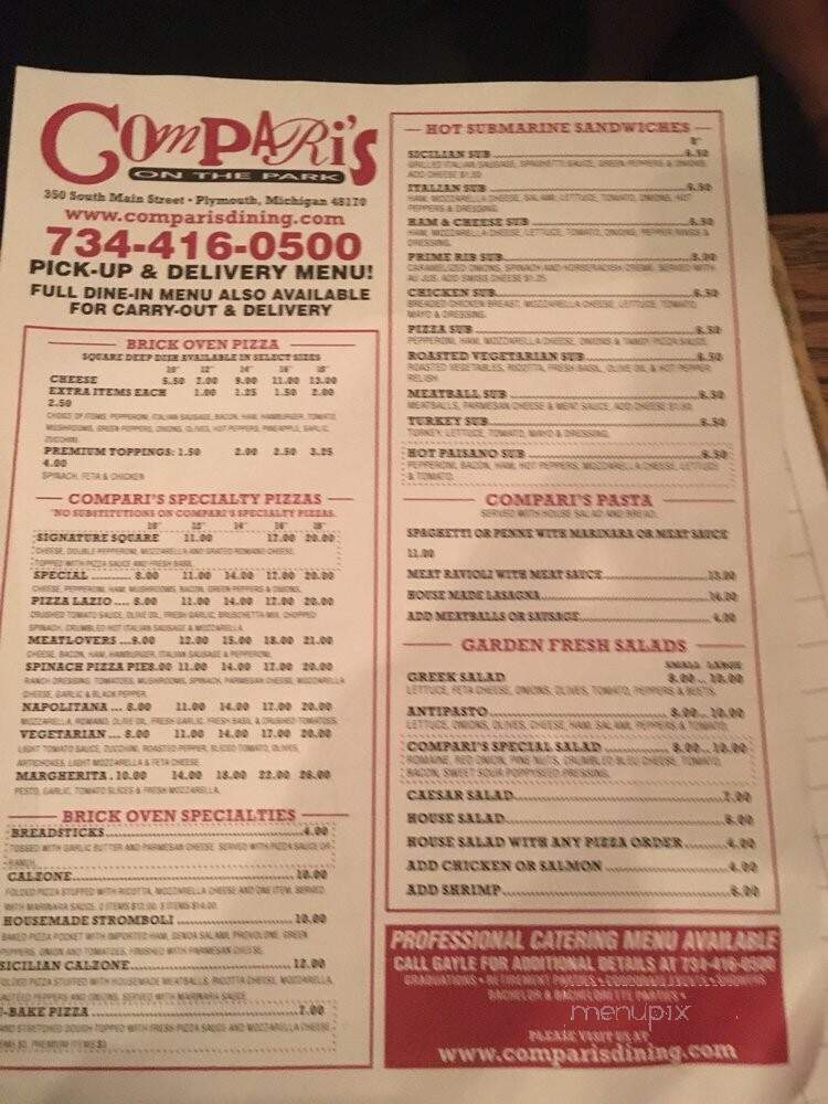 Compari's On The Park - Plymouth, MI menu_pic