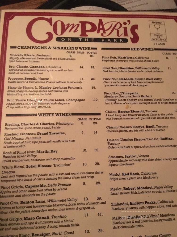 Compari's On The Park - Plymouth, MI menu_pic