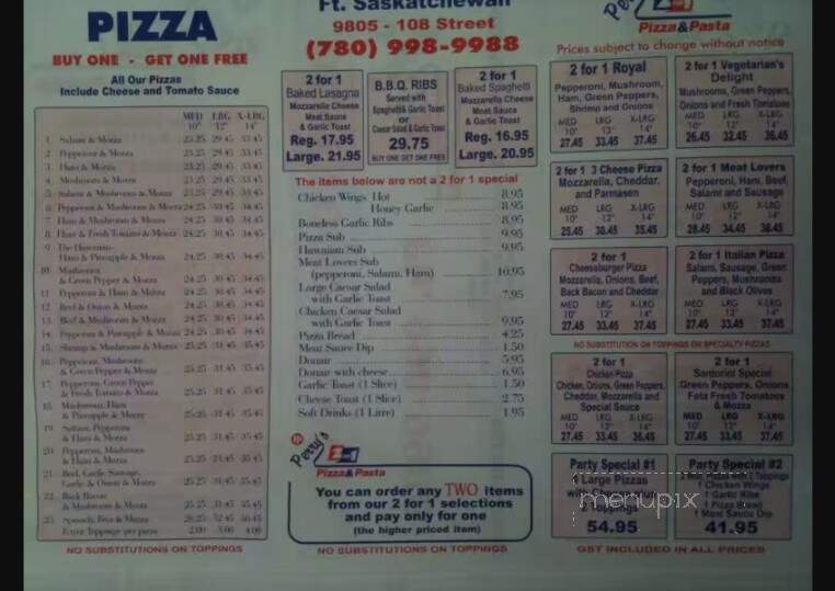 Perry's 2 For 1 Pizza & Pasta - Fort Saskatchewan, AB menu_pic
