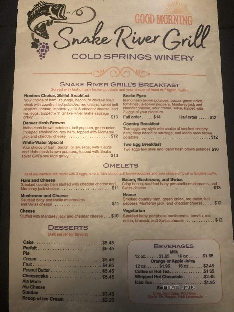 Snake River Grill - Hagerman, ID menu_pic