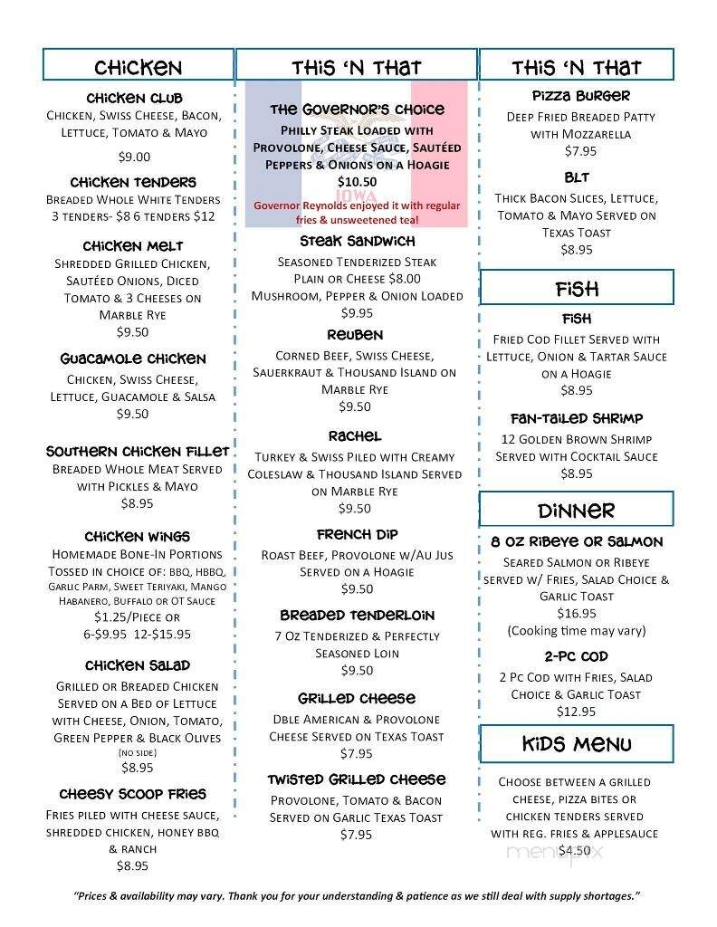 Oran Tap & Cafe - Oran, IA menu_pic