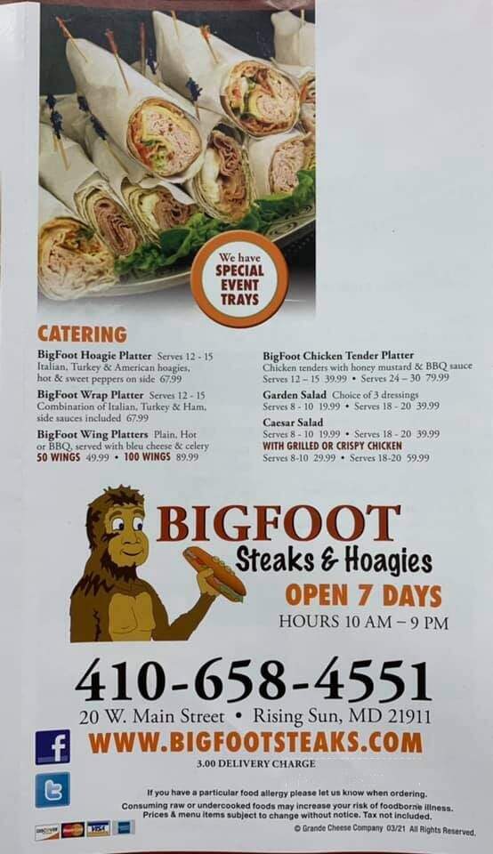 Bigfoots Steaks Hoagies - Rising Sun, MD menu_pic