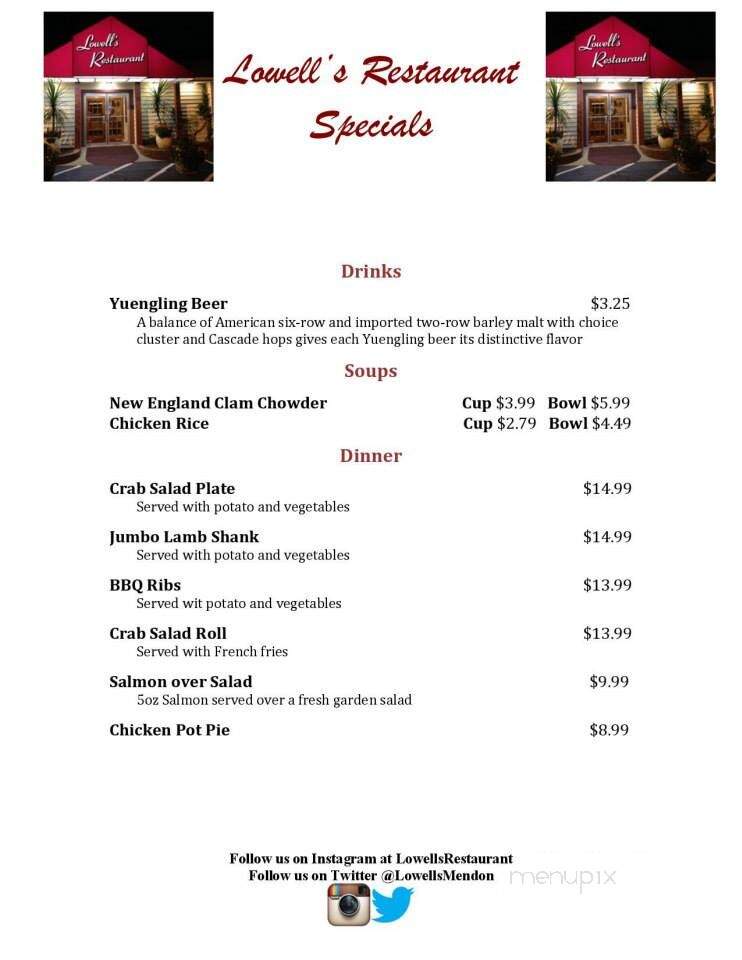 Lowell's Restaurant - Mendon, MA menu_pic