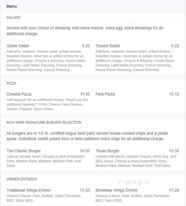 New Weir Pizza & Restaurant - Taunton, MA menu_pic