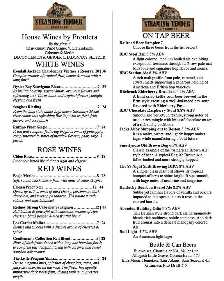 Steaming Tender Restaurant - Palmer, MA menu_pic
