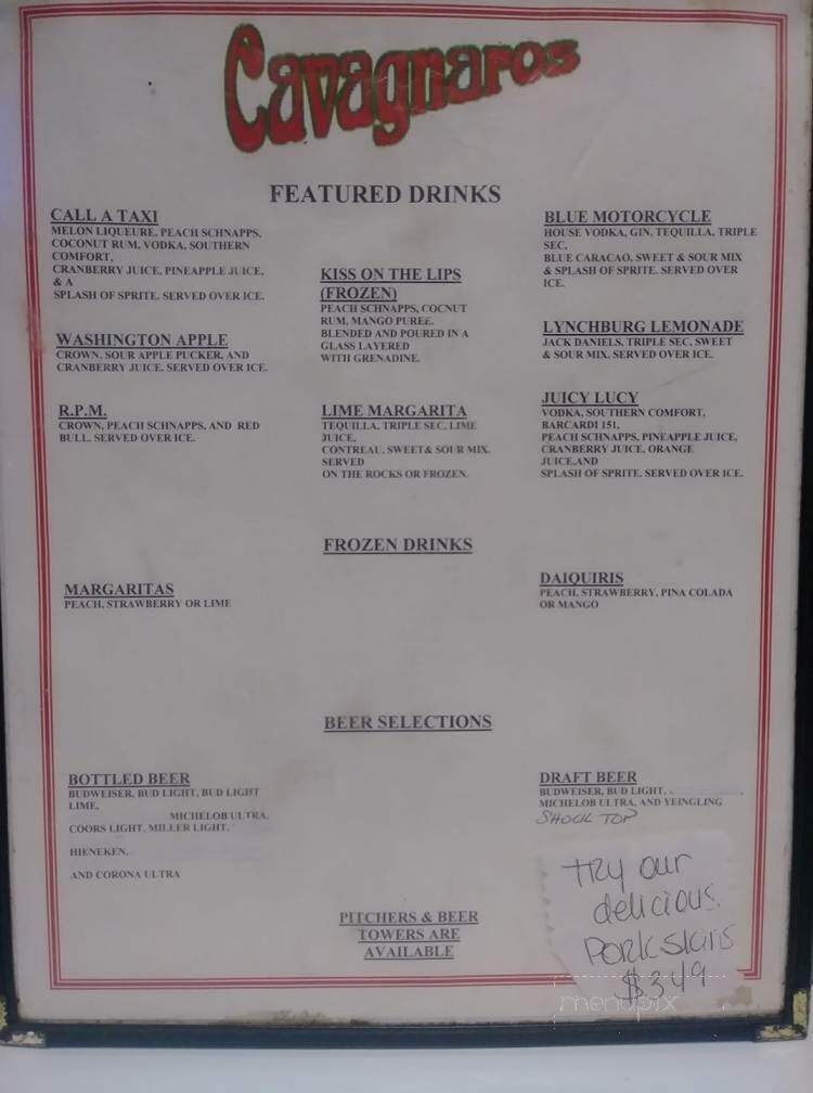 Cavagnaro's - Waycross, GA menu_pic