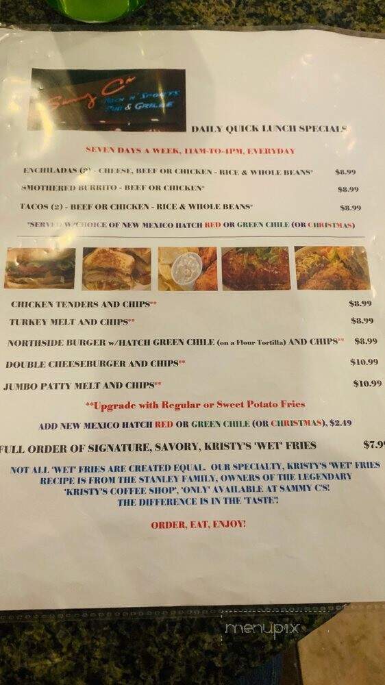 Sammy C's Rockin Sports Pub - Gallup, NM menu_pic