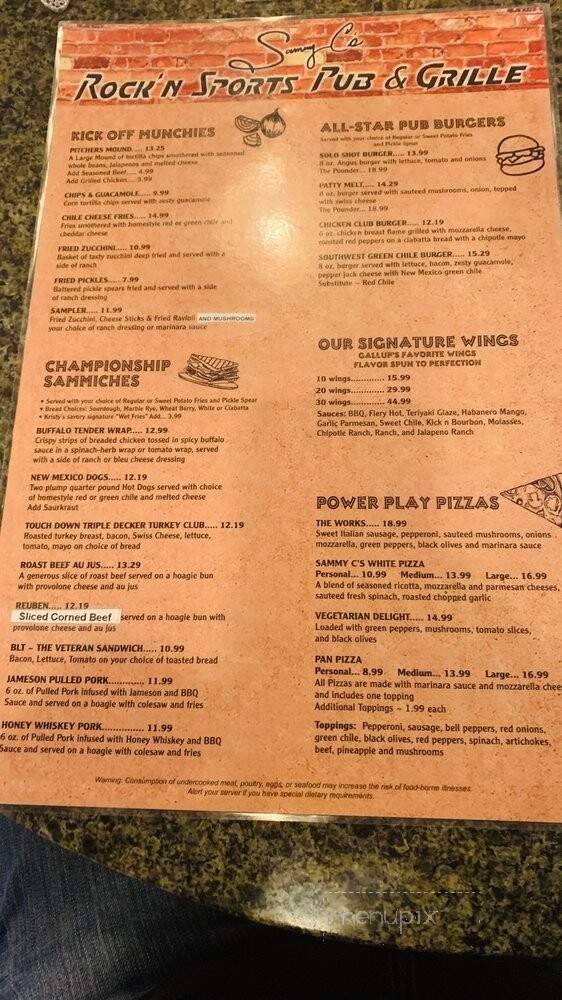 Sammy C's Rockin Sports Pub - Gallup, NM menu_pic