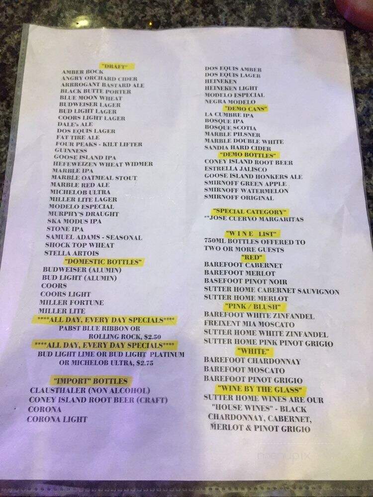 Sammy C's Rockin Sports Pub - Gallup, NM menu_pic