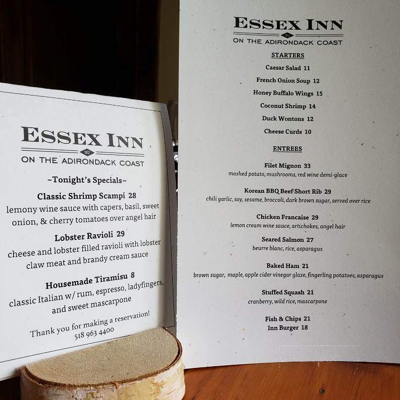 Essex Inn on the Adirondack Coast - Essex, NY menu_pic