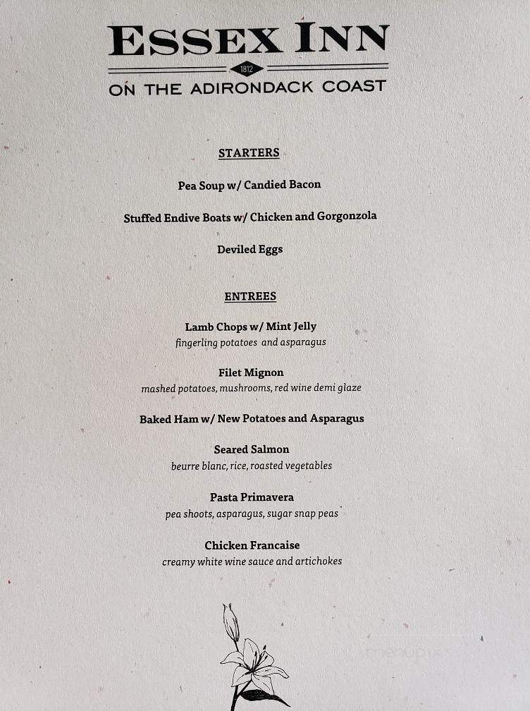 Essex Inn on the Adirondack Coast - Essex, NY menu_pic
