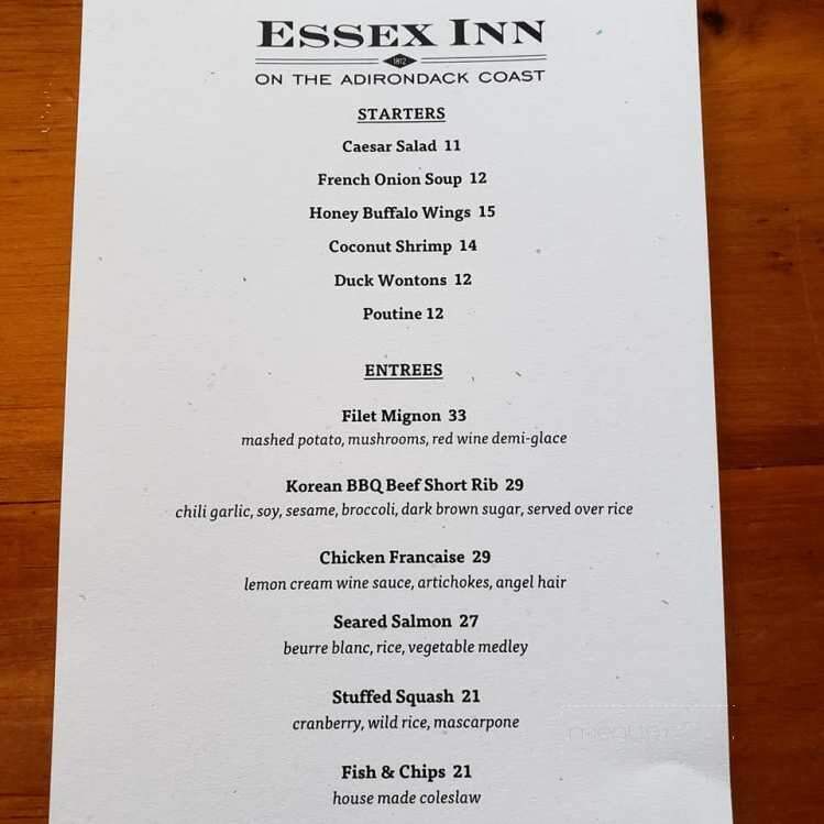 Essex Inn on the Adirondack Coast - Essex, NY menu_pic
