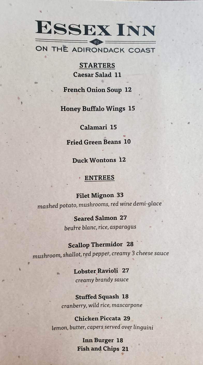 Essex Inn on the Adirondack Coast - Essex, NY menu_pic