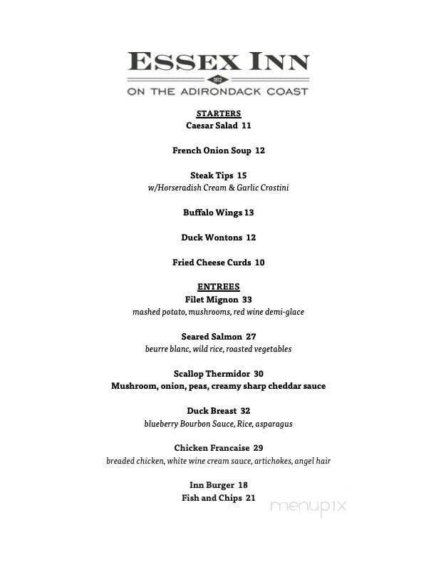 Essex Inn on the Adirondack Coast - Essex, NY menu_pic